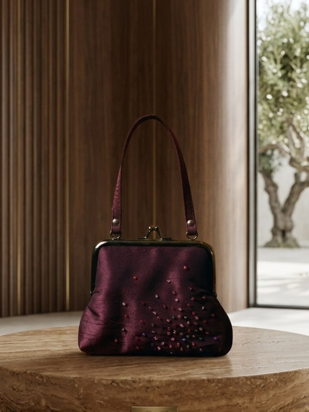 Vintage Style Dorothy Perkins Burgundy Beaded Mini Bag Y2K Retro